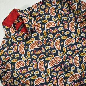 Bespoke Sz XS Black Paisley Dress Shirt with Red and Yellow Accents